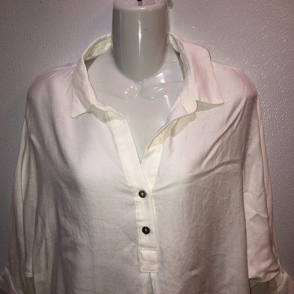 Fate Womens Small White Textured 3/4 Sleeve Button Collar Blouse Top Shirt Sz S - Picture 4 of 11